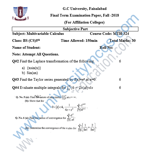 MTH-324 Multivariable Calculus